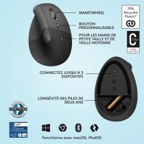 Souris ergonomique - Sans fil - Logitech - Lift - Droitier - Graphite