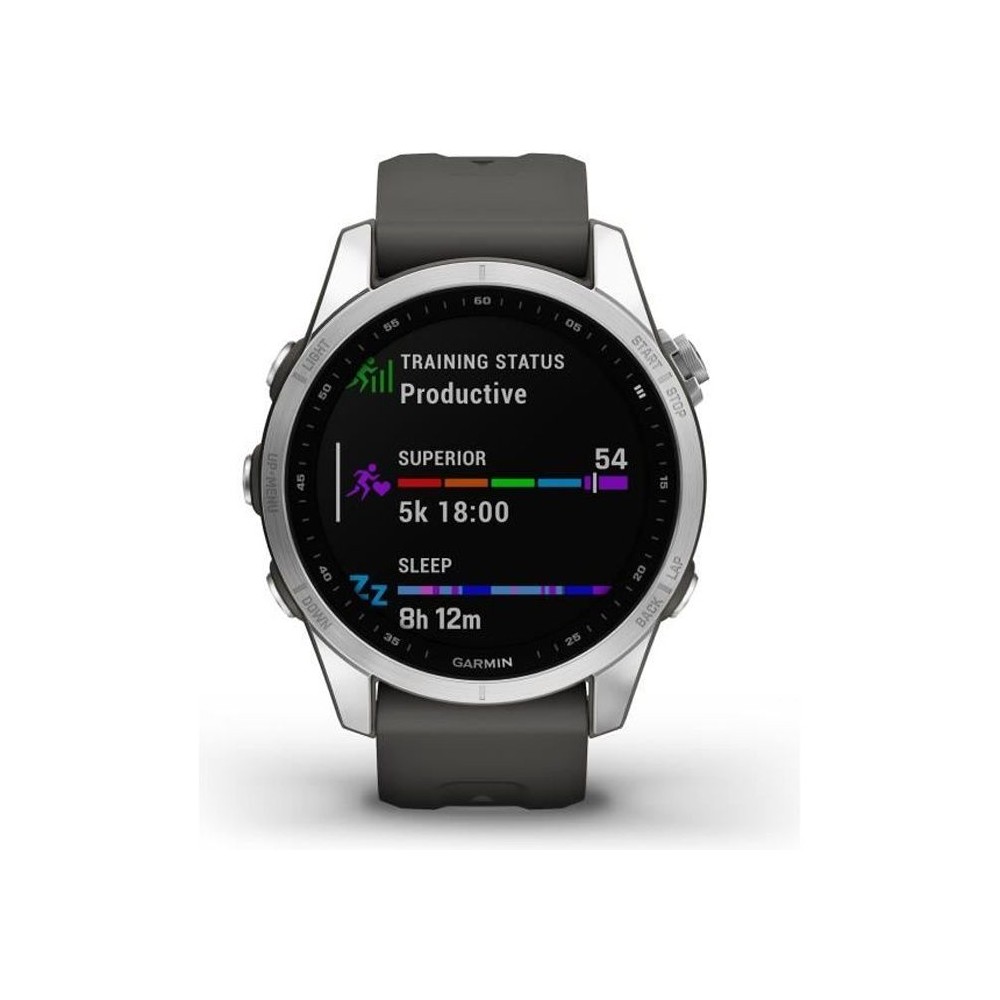 Montre GPS connectée - GARMIN - Fenix 7S - Argent avec bracelet gris