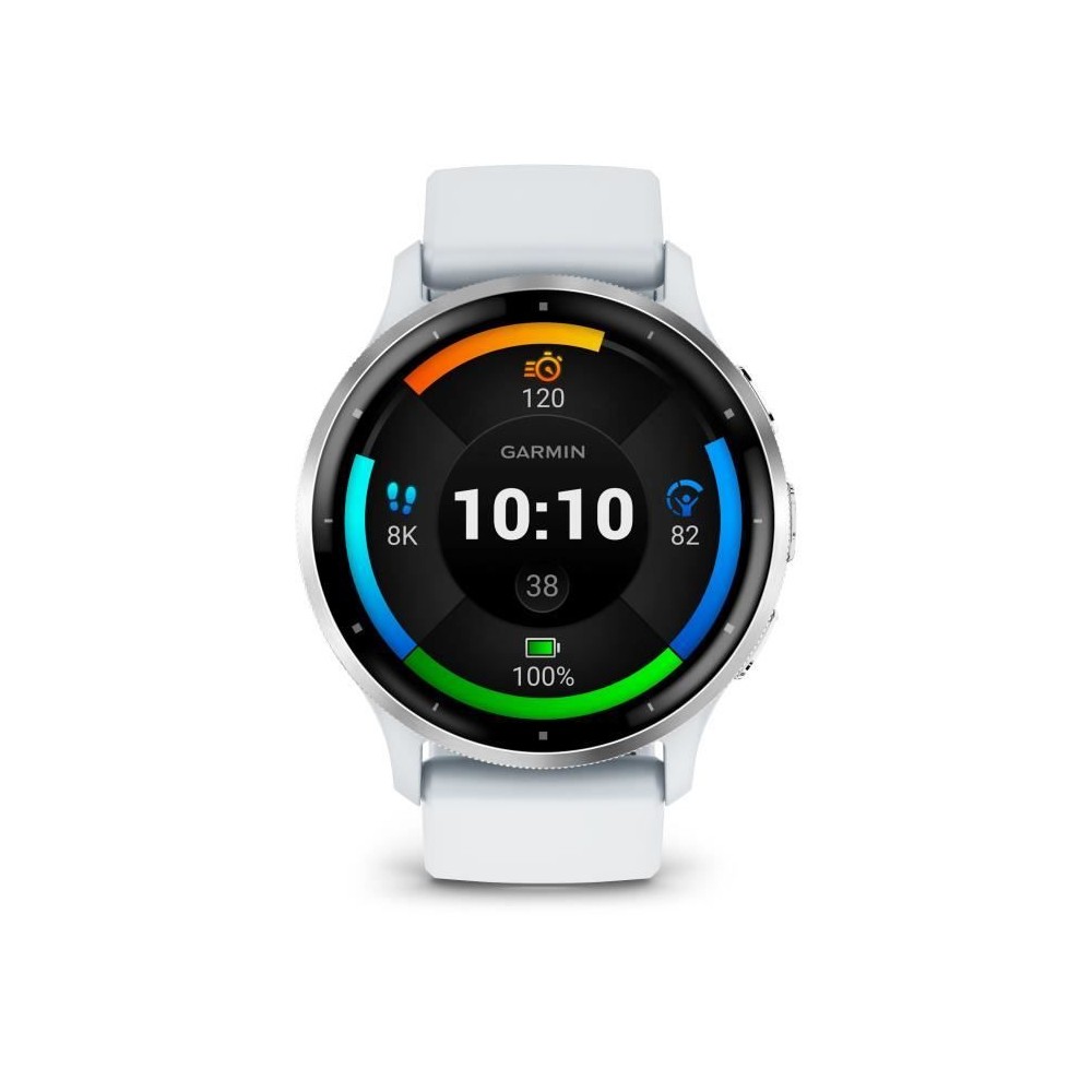 Montre GPS connectée - GARMIN - Venu 3 - WiFi - 35,4 mm (1,4) - Acier Silver, boîtier blanc et bracelet en silicone blanc