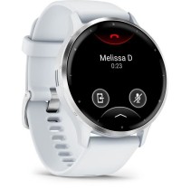 Montre GPS connectée - GARMIN - Venu 3 - WiFi - 35,4 mm (1,4) - Acier Silver, boîtier blanc et bracelet en silicone blanc