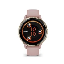 Montre GPS connectée - GARMIN - Venu 3S - 30,4mm (1,2) - Acier Soft Gold, boîtier rose et bracelet en silicone rose