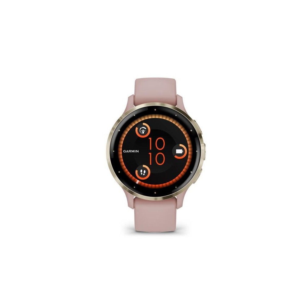 Montre GPS connectée - GARMIN - Venu 3S - 30,4mm (1,2) - Acier Soft Gold, boîtier rose et bracelet en silicone rose