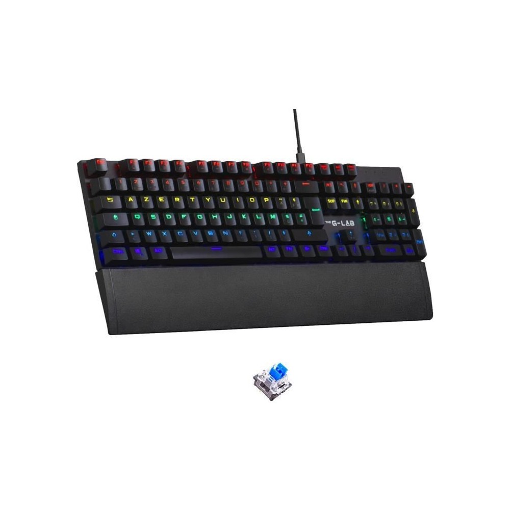 Clavier Gamer - The G-Lab - KEYZ CARBON E - Mécanique (Switch Bleu) - Rainbow - Low Profile - Repose Poignet - Filaire - Noir