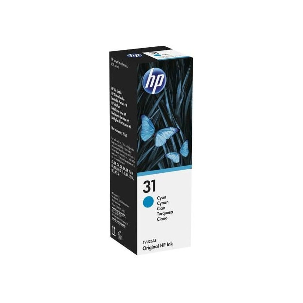 HP 31 Bouteille d'encre cyan authentique 70 mL (1VU26AE) pour HP Smart Tank 455/457/513/Plus 555/Plus 559/Plus 570/Plus 655