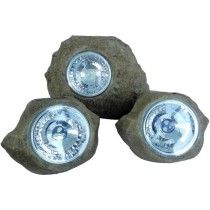 Lot de 3 rochers solaires de jardin a poser - LUMISKY - ROCKY BROWN -