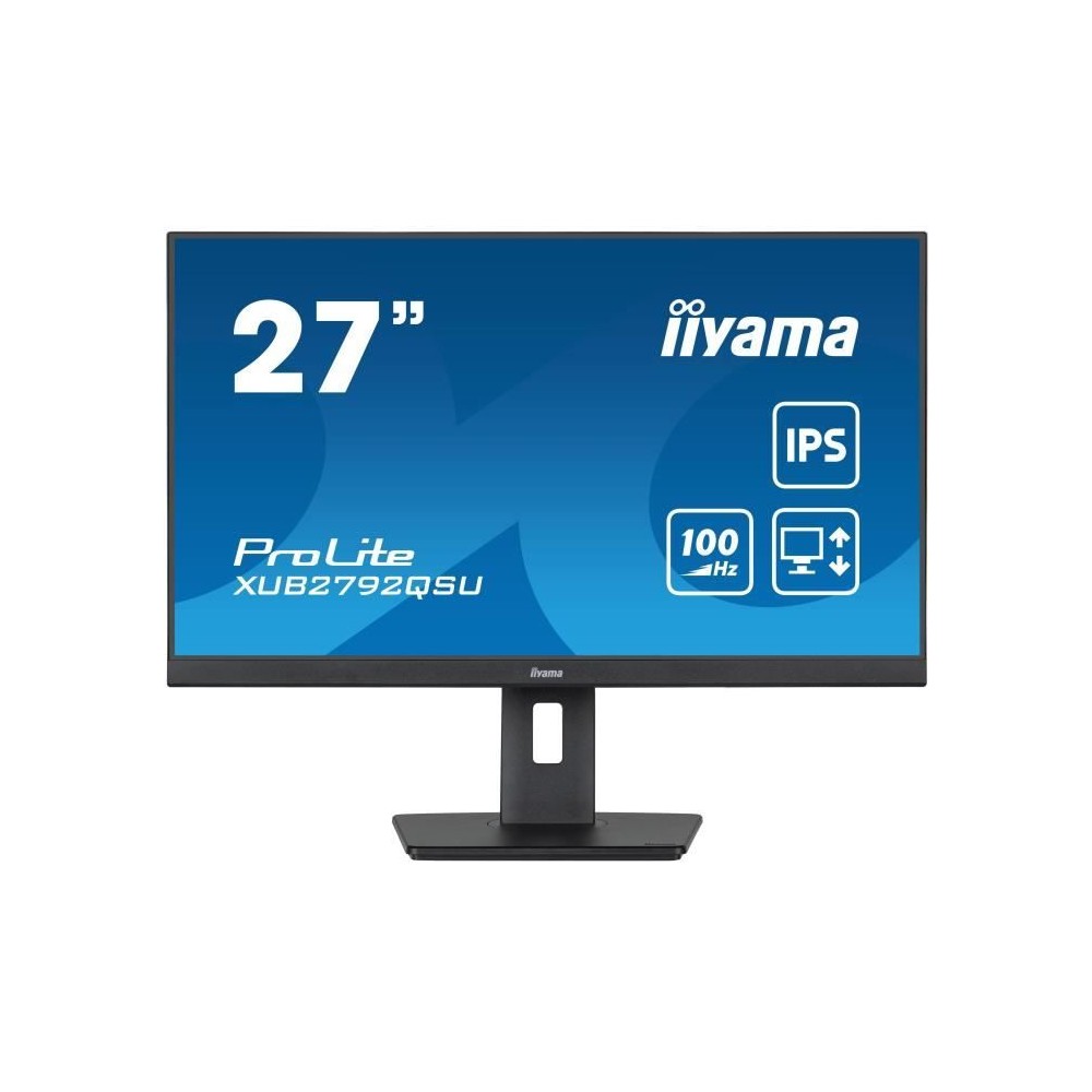 Ecran PC Iiyama XUB2792QSU-B6 Bureautique 27'' ULTRA MINCE 2560x1440, 100Hz, dalle IPS, 250 cd/m², ACR, Haut-parleurs, HUB-USB