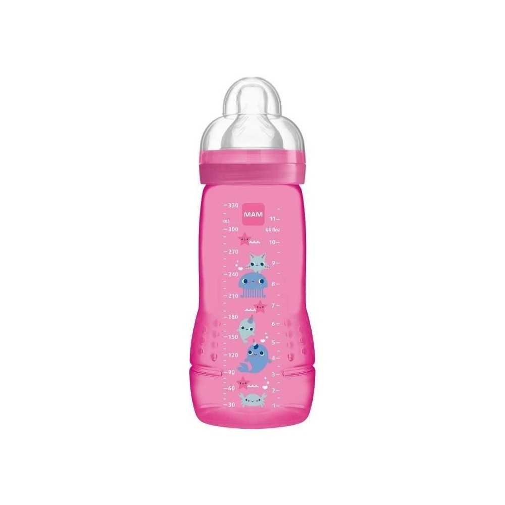 Biberon MAM Easy Active 2eme Âge Rose 330ml - Tétine Débit X - Sans