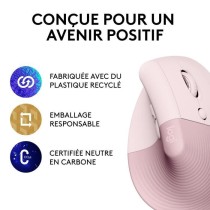 Souris Logitech Lift Ergonomique Verticale, Sans Fil, Silencieuse - Rose