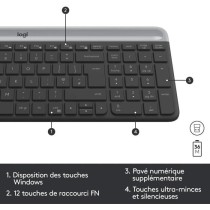 Ensemble Clavier Souris - Sans fil - Logitech - MK470 Slim - Silencieux - AZERTY - Noir