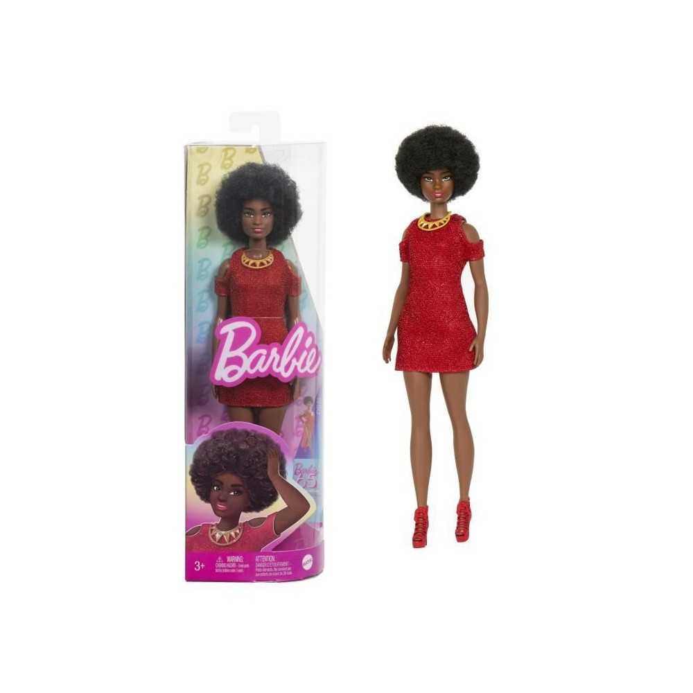 Barbie-Fashionistas 221-Poupée avec cheveux noirs et robe rouge HRH18