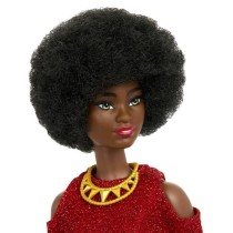 Barbie-Fashionistas 221-Poupée avec cheveux noirs et robe rouge HRH18