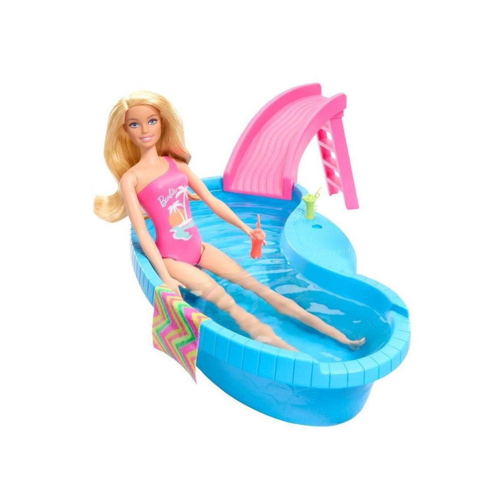 Barbie-Poupée et accessoires-Coffret poupée blonde avec piscine de r