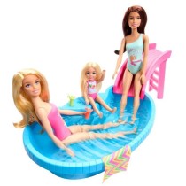 Barbie-Poupée et accessoires-Coffret poupée blonde avec piscine de r