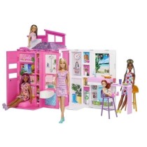 Barbie-Maison de vacances-Coffret et poupée, 4 zones et 11 accessoi