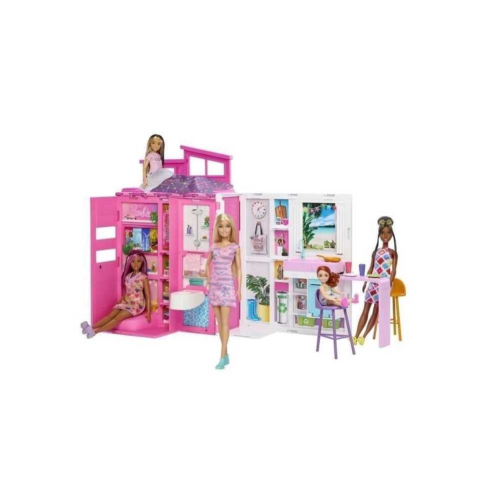 Barbie-Maison de vacances-Coffret et poupée, 4 zones et 11 accessoi