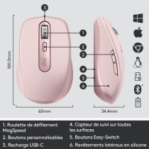 Souris ergonomique - Sans fil - Logitech - MX Anywhere 3 - Rose