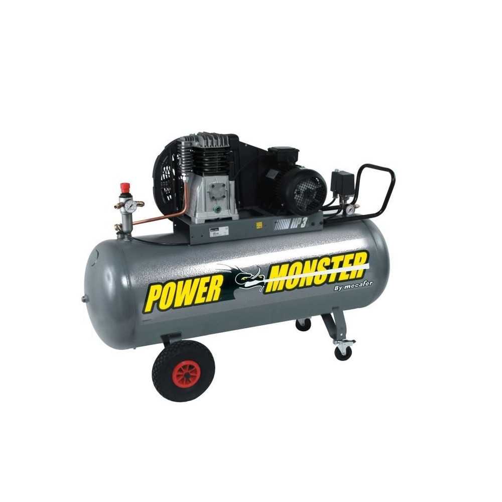 MECAFER Compresseur 150 L 3HP Bicylindre courroie 10 bars Semi Pro Pow