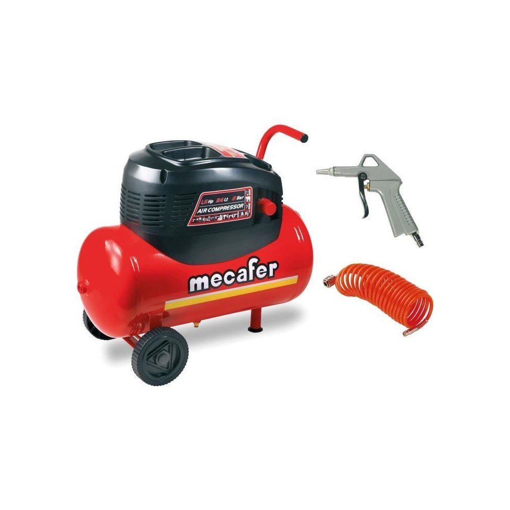 Compresseur MECAFER - 24L 1.5HP sans huile + tuyau et soufflette