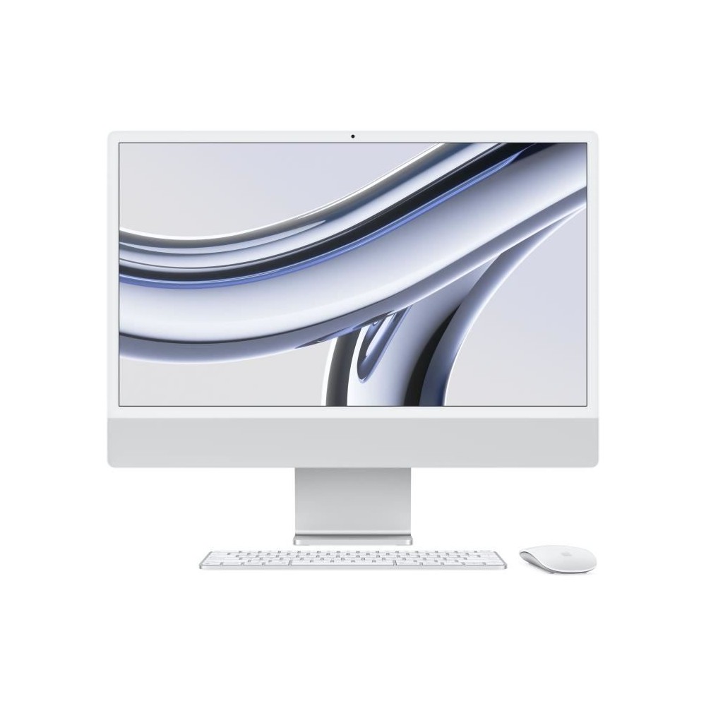 iMac Apple iMac 24 ecran retina 4,5K 512Go SSD 8Go RAM Puce M3 CPU 8 coeurs GPU 10 coeurs Argent Nouveau