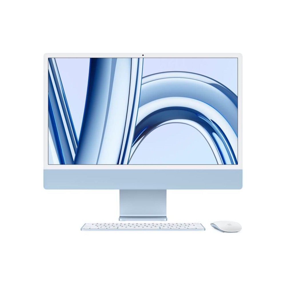 iMac Apple iMac 24 ecran retina 4,5K 256Go SSD 8Go RAM Puce M3 CPU 8 coeurs GPU 10 coeurs Bleu Nouveau