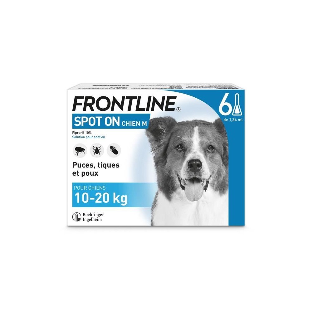 FRONTLINE Spot On Chien M - 10 a 20 kg - 6 pipettes- Puces tiques et p