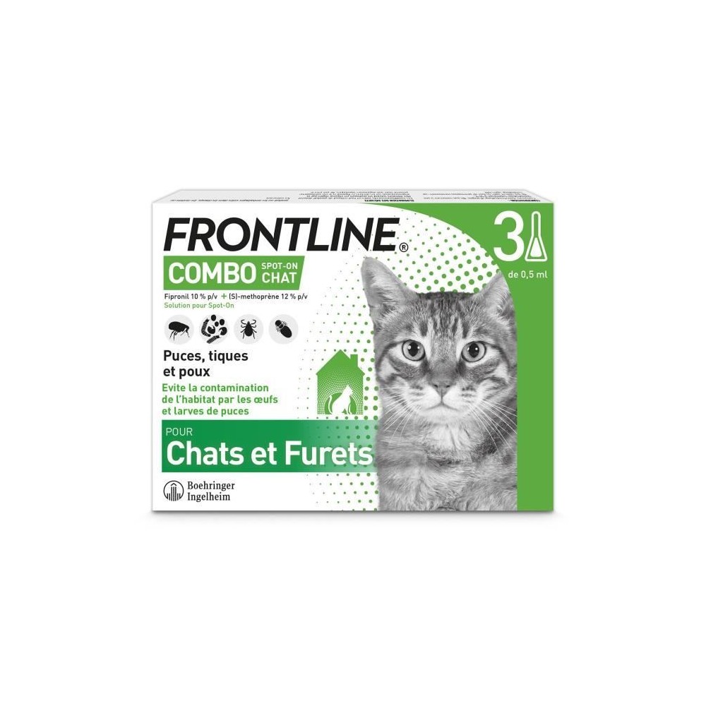 FRONTLINE Combo Chats et Furets - 3 pipettes - Puces tiques et poux