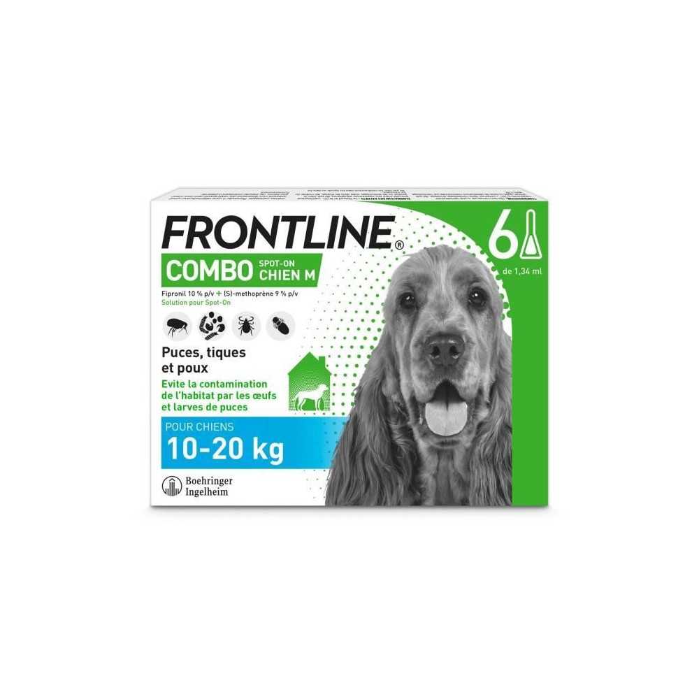 FRONTLINE Combo Chien M - 10 a 20 kg - 6 Pipettes - Puces tiques et po