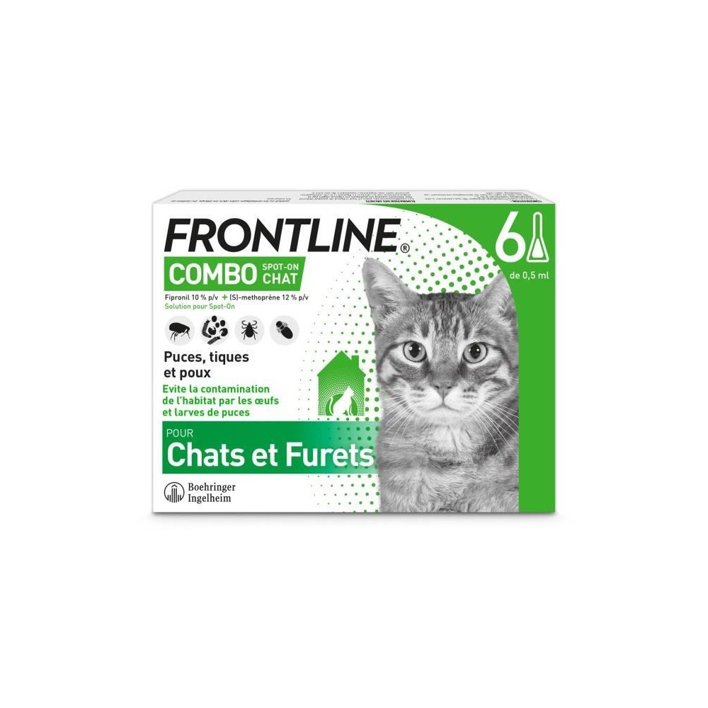 FRONTLINE Combo Chats et Furets - 6 pipettes - Puces tiques et poux