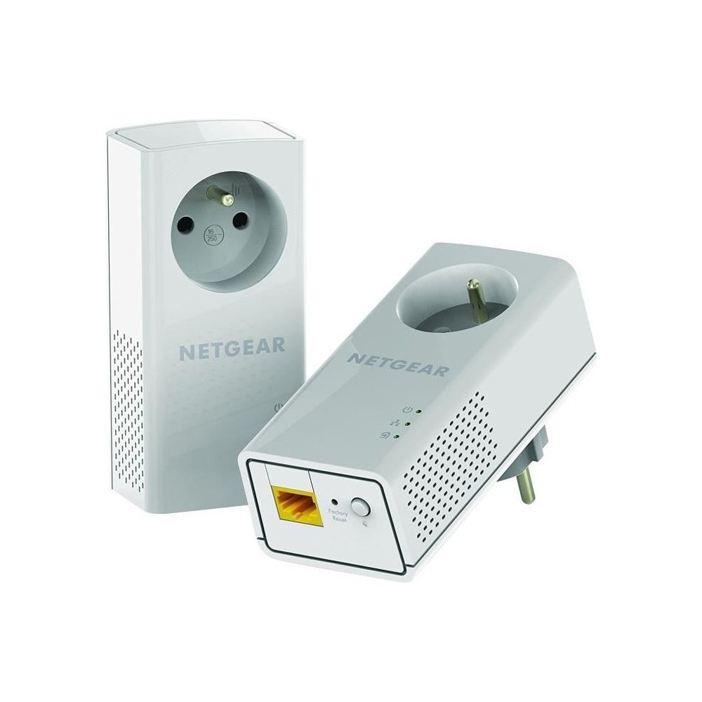 NETGEAR Pack de 2 adaptateurs CPL 2000 Mbit/s- 2 ports 10/100/1000 RJ45 - Avec prise intégrée PLP2000-100FRS