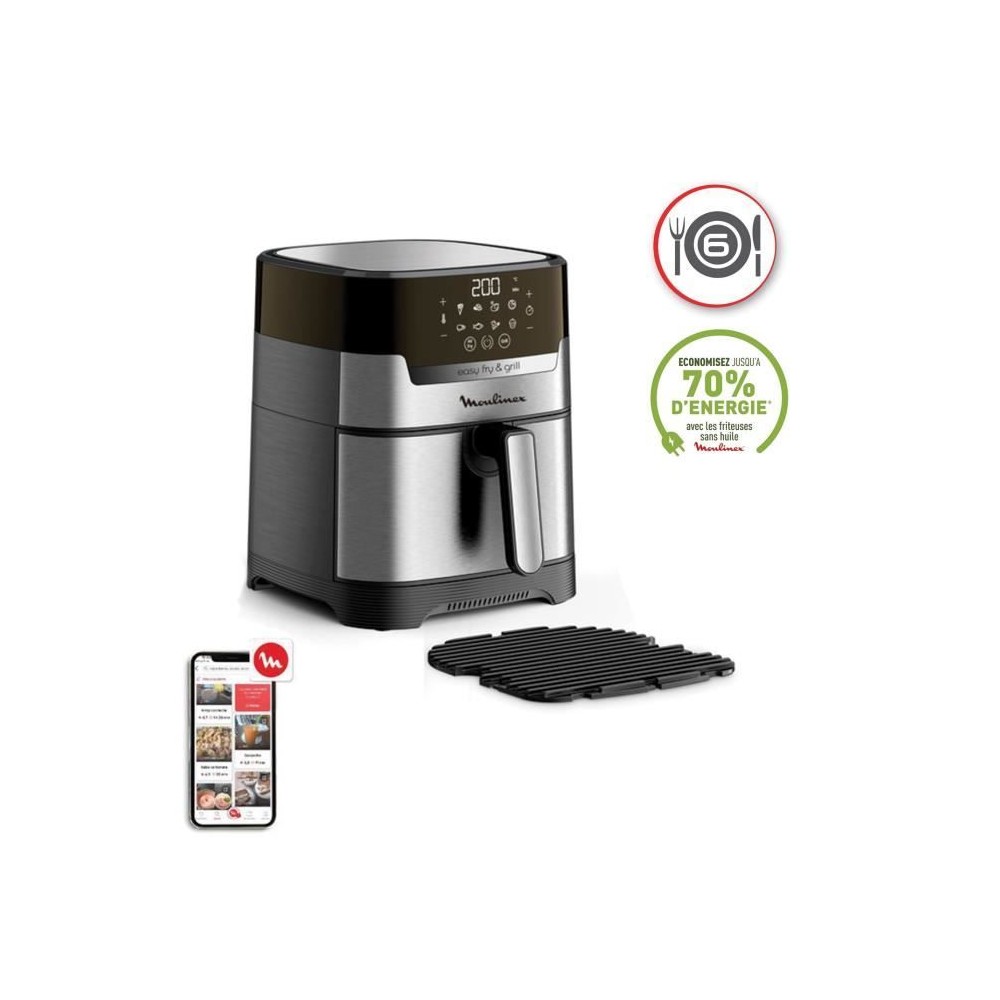 MOULINEX Friteuse sans huile + grill, 4.6L, 8 programmes, Température