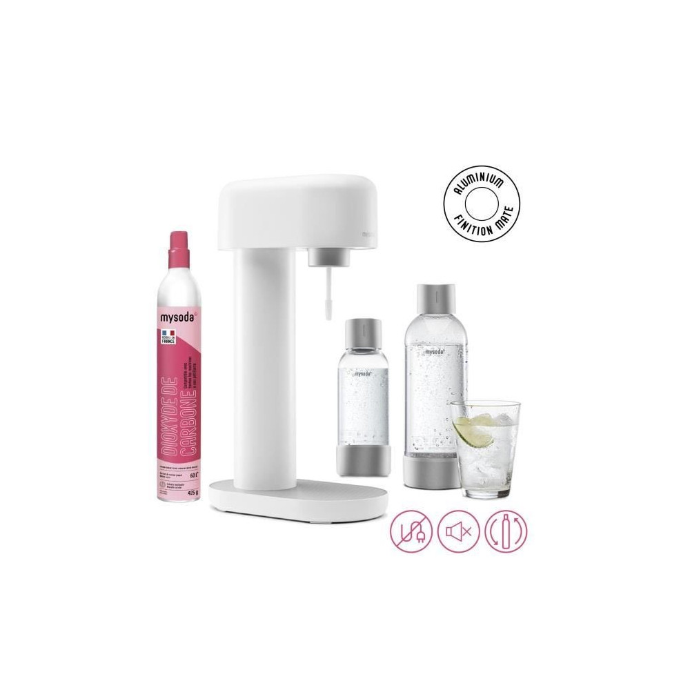 MYSODA Machine a Soda Ruby White, 1 bouteille 0.5L , 1 bouteille 1L, 1