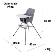 Chaise haute NANIA IRENE - 6 mois a 3 ans - Plateau amovible - Créée