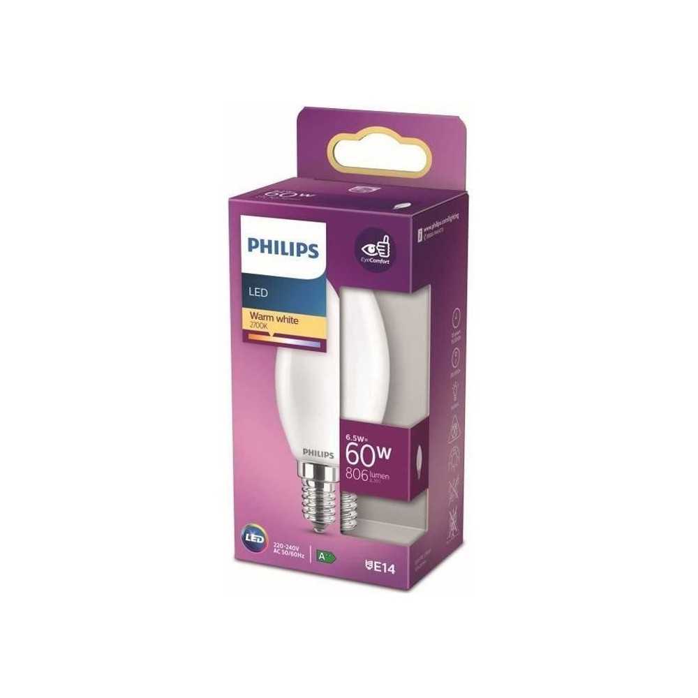 Ampoule LED - PHILIPS - Non dimmable - E14 - 60W - Blanc Chaud