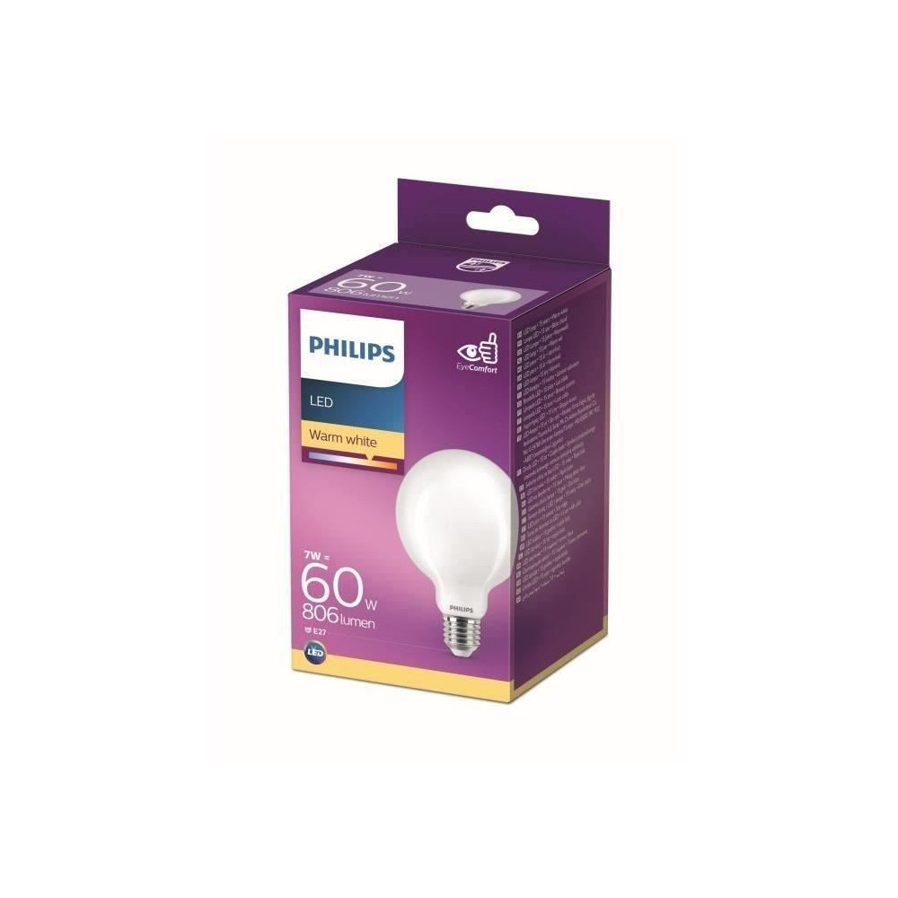 Philips ampoule LED Equivalent 60W E27 Blanc chaud non dimmable, verre