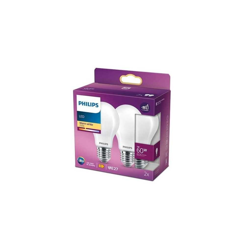 PHILIPS LED Classic 60W Standard E27 Blanc Chaud Non Dimmable Lot de 2