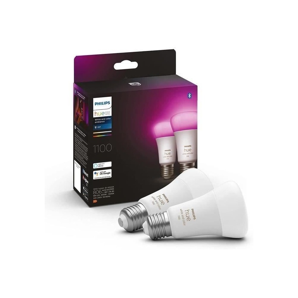 Ampoules connectées Philips Hue pack de 2 ampoules White & Color Ambi