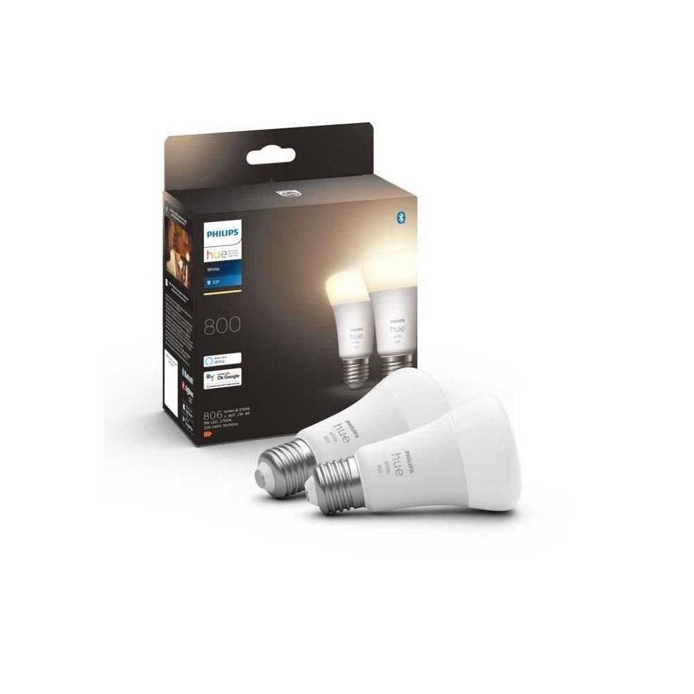 PHILIPS Hue White Ampoules LED connectées E27 - Compatible Bluetooth