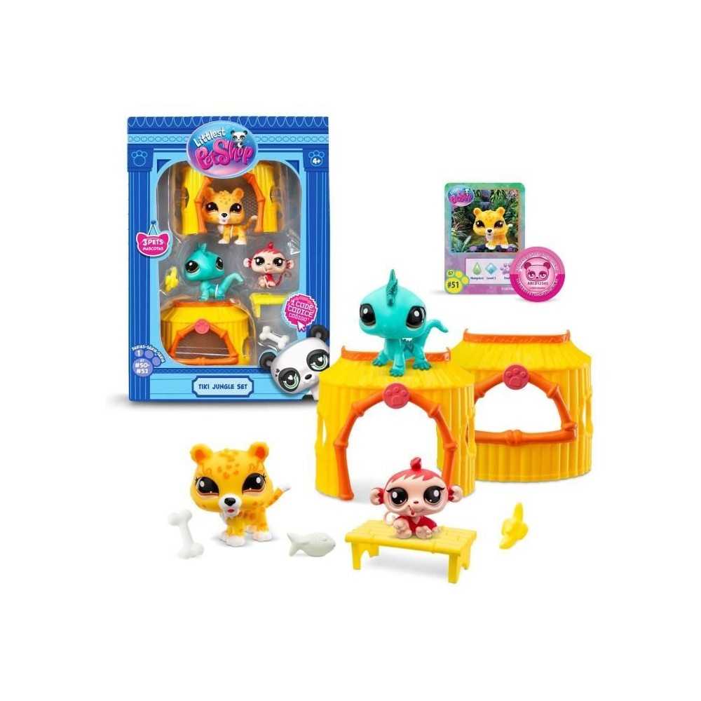 BANDAI - Littlest Pet Shop - Pack Tiki Jungle - 3 animaux et accessoir