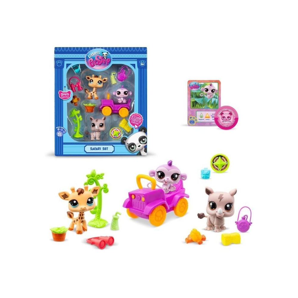 BANDAI - Littlest Pet Shop - Pack Safari - 3 animaux et accessoires -