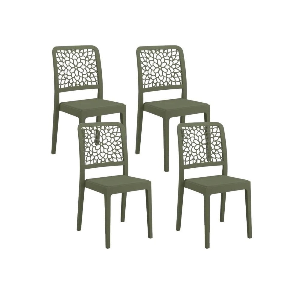 Lot de 4 chaises - ARETA - TICHE - 51 x 46 x H88 cm - Vert olive