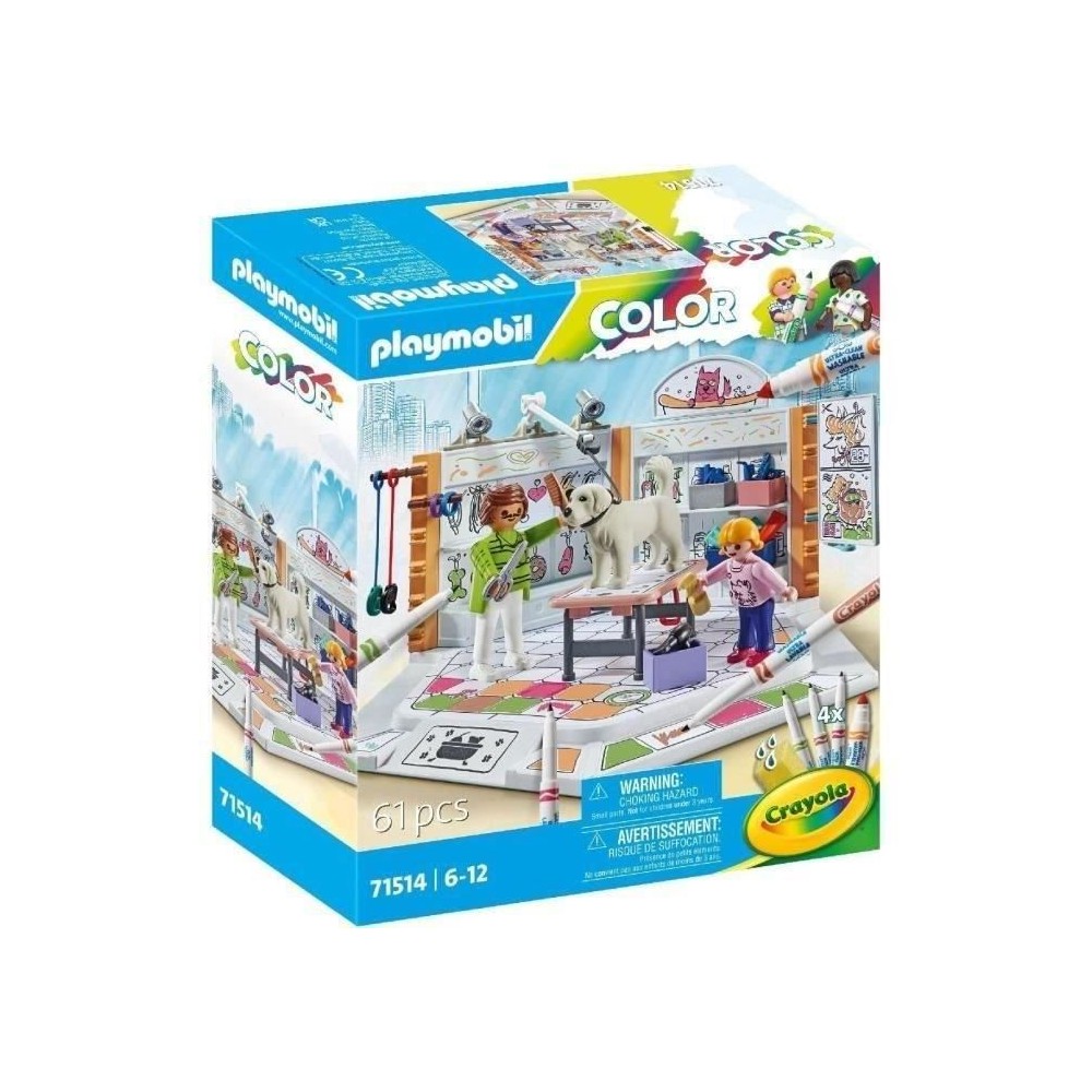 PLAYMOBIL Color 71514 Salon de toilettage, Crayons Crayola pour dessin