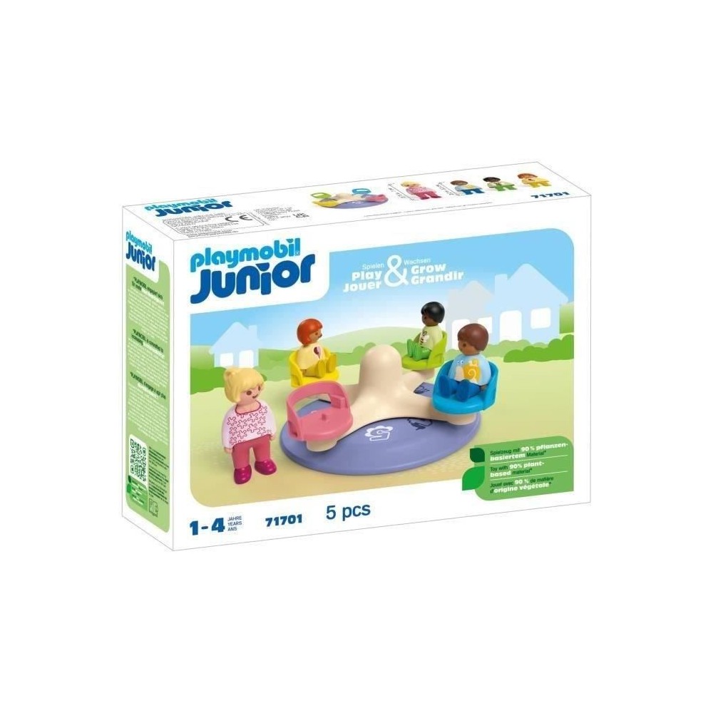 PLAYMOBIL Junior 71701 Enfants et tourniquet, Comprend quatre personna