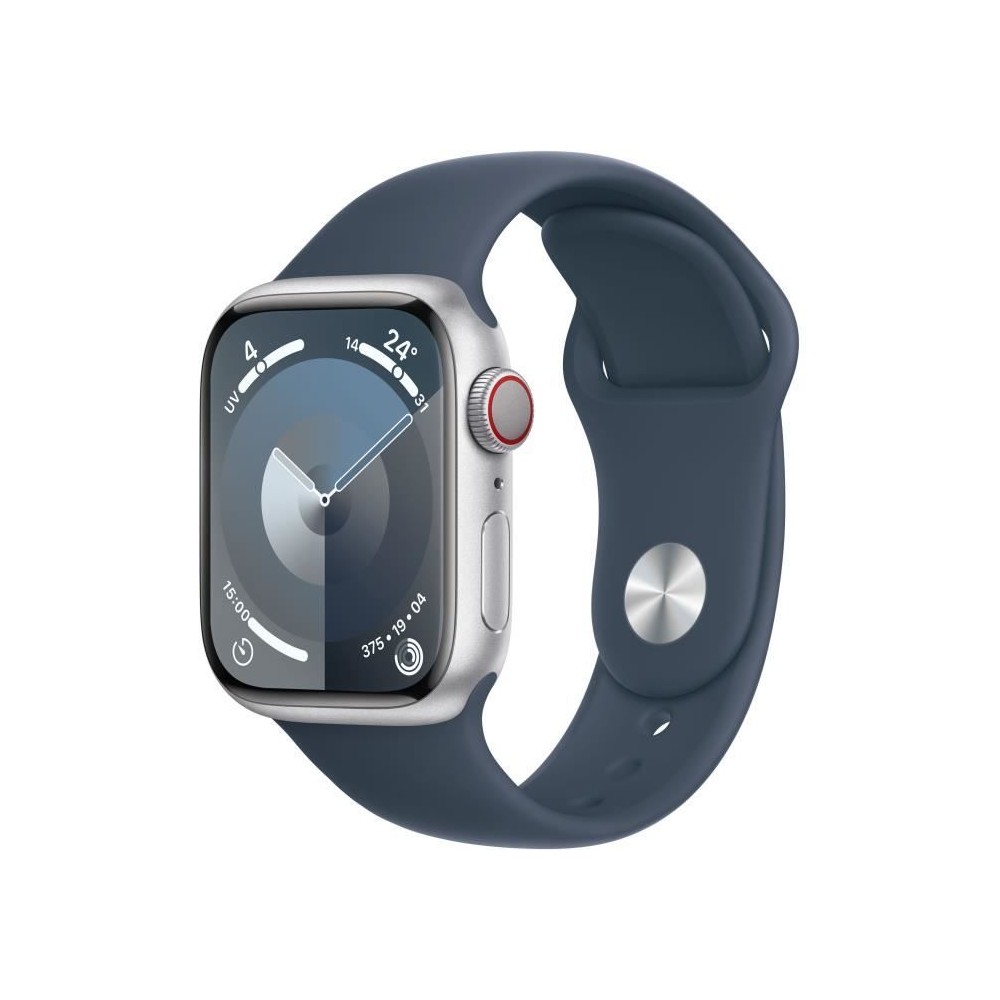 Apple Watch Series 9 GPS + Cellular - 41mm - Boîtier Silver Aluminium - Bracelet Storm Blue Sport Band - M/L