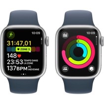 Apple Watch Series 9 GPS + Cellular - 41mm - Boîtier Silver Aluminium - Bracelet Storm Blue Sport Band - M/L