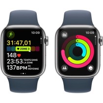 Apple Watch Series 9 GPS + Cellular - 41mm - Boîtier Acier Argent - Bracelet Storm Blue Sport Band - M/L