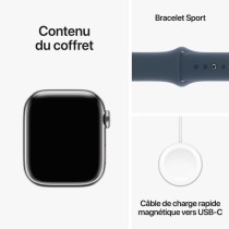 Apple Watch Series 9 GPS + Cellular - 41mm - Boîtier Acier Argent - Bracelet Storm Blue Sport Band - M/L