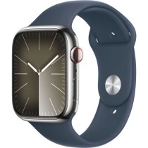 Apple Watch Series 9 GPS + Cellular - 45mm - Boîtier Acier Argent - Bracelet Storm Blue Sport Band - S/M