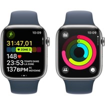 Apple Watch Series 9 GPS + Cellular - 45mm - Boîtier Acier Argent - Bracelet Storm Blue Sport Band - S/M