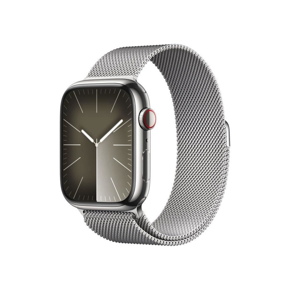 Apple Watch Series 9 GPS + Cellular - 45mm - Boîtier Acier Argent - Bracelet Silver Milanese Loop