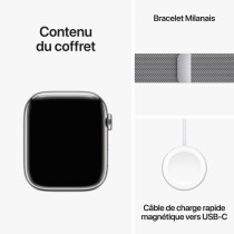 Apple Watch Series 9 GPS + Cellular - 45mm - Boîtier Acier Argent - Bracelet Silver Milanese Loop